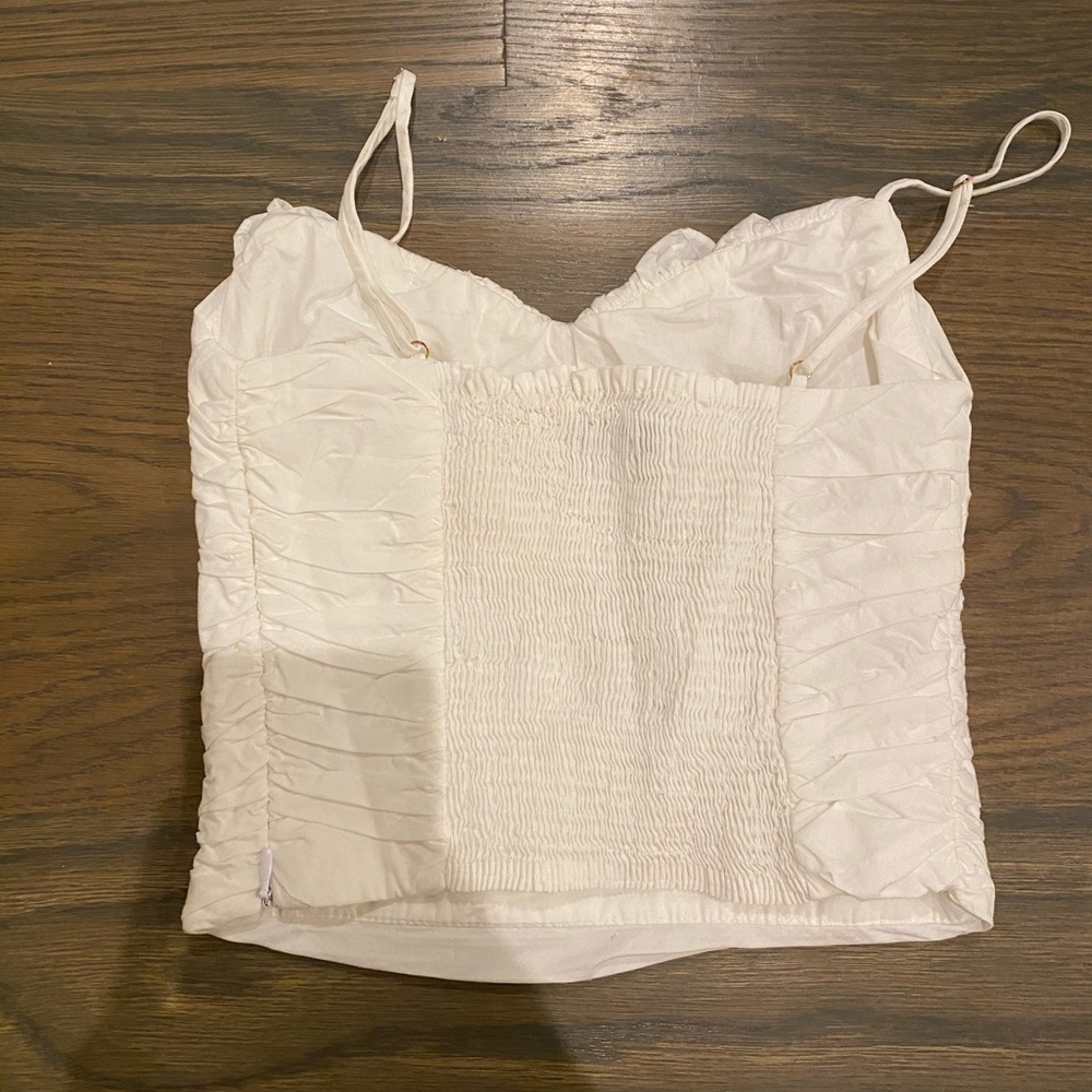 Zara White Ruffle Cropped Tank Top - Picture 2 of 5